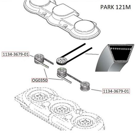 Pasek napędu kosiska Stiga Park 121M nr 1134-9045-01, 9585-0081-00