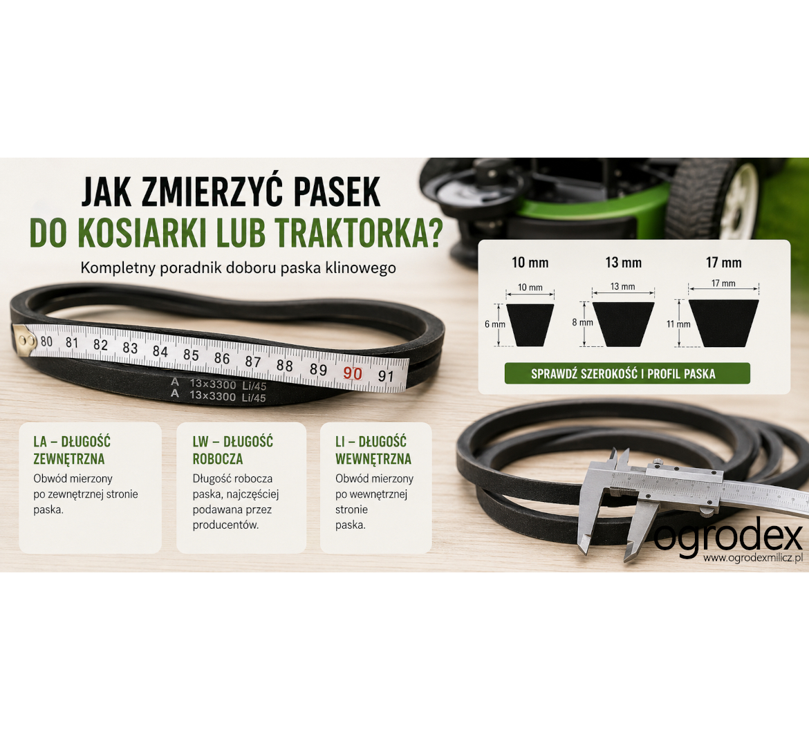 Jak zmierzyć pasek do kosiarki lub traktorka? Dobór paska klinowego krok po kroku